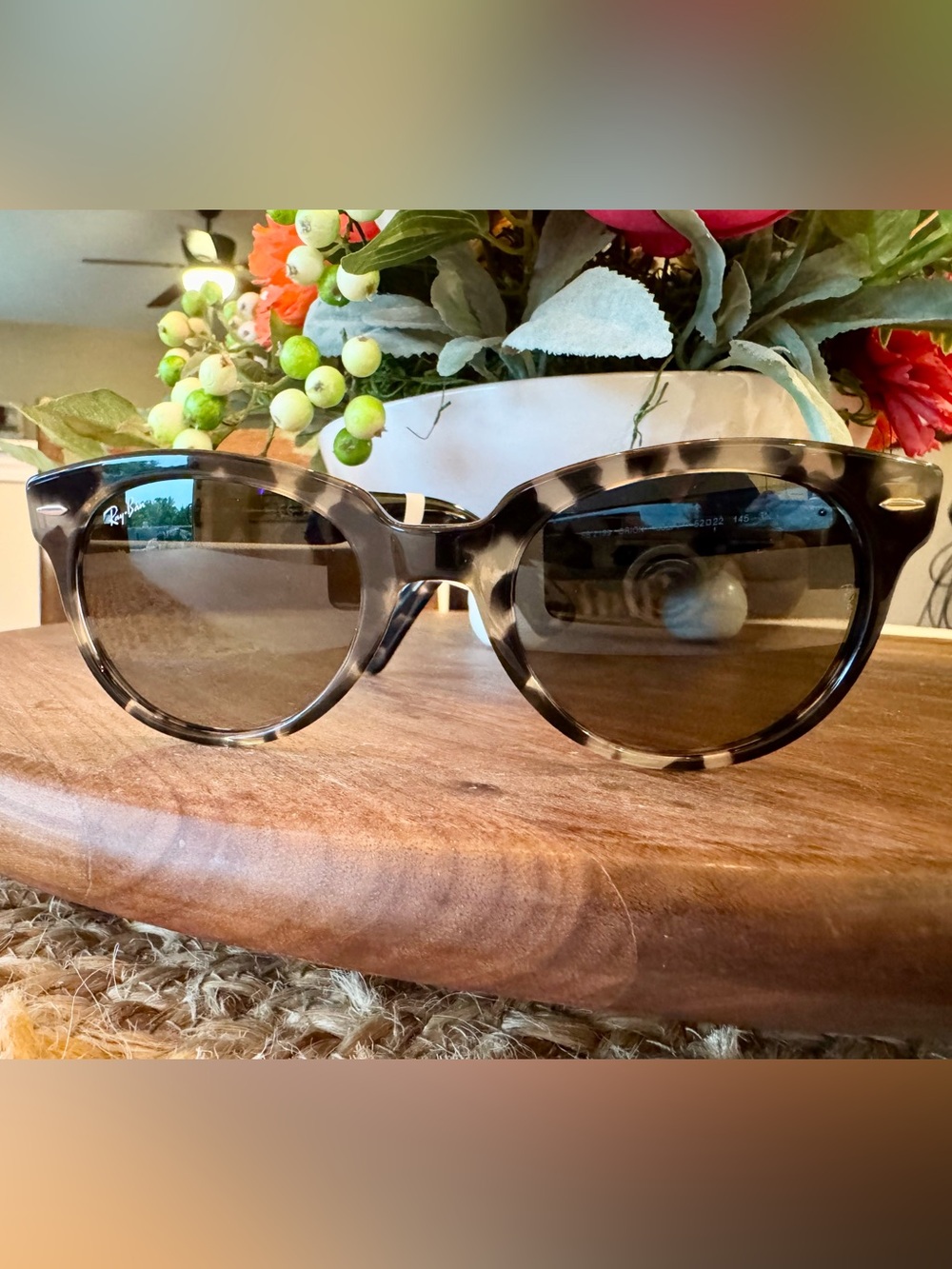 Ray-Ban Tortoiseshell Frame Sunglasses with Gray Lenses